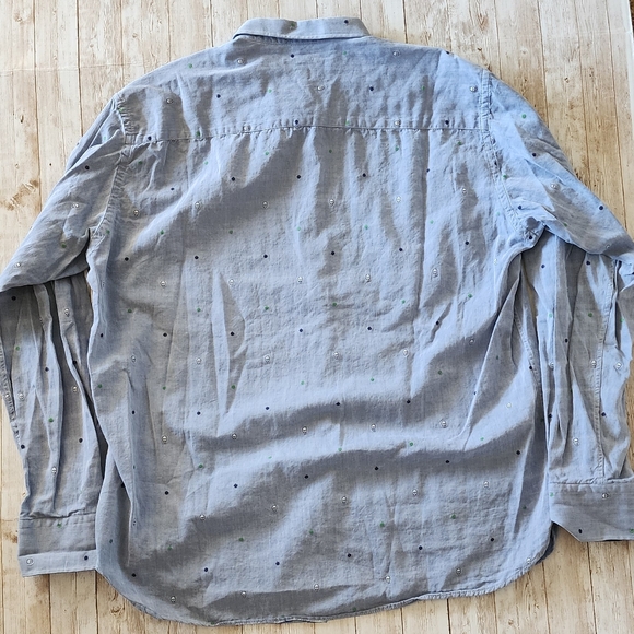 Visconti Black Men's Skull Motif Blue Button Down Long Sleeve Shirt Size XXL - Picture 2 of 8